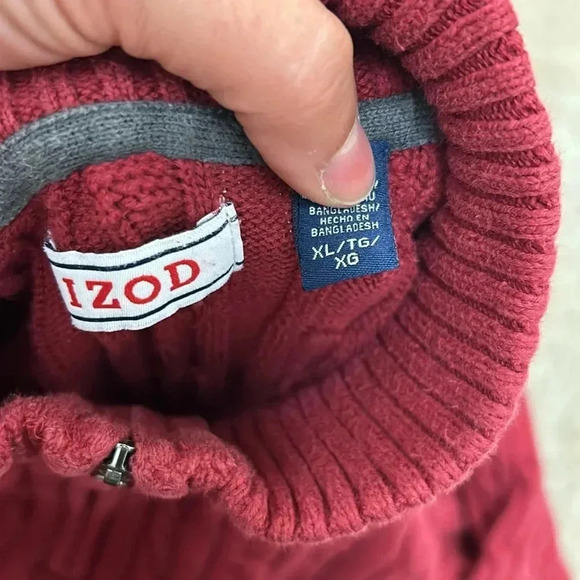 Izod burgundy cableknit quarter zip sweater - Picture 3 of 5